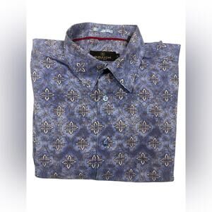 Bugatchi Men's Shirt with Blue and White Geometric Design